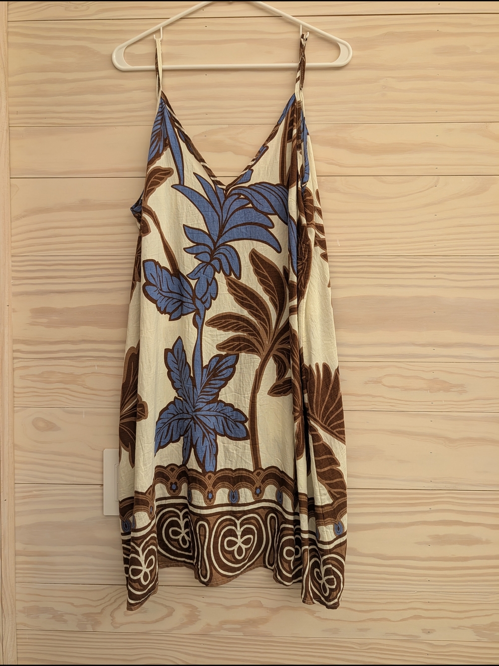 Blue & Brown Tropical Slip Cover-Up
